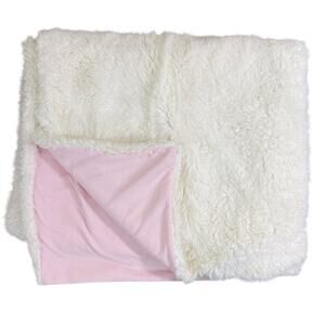 Pottery Barn Kids	White and Pink Faux Fur and Fleece Throw Blanket EUC